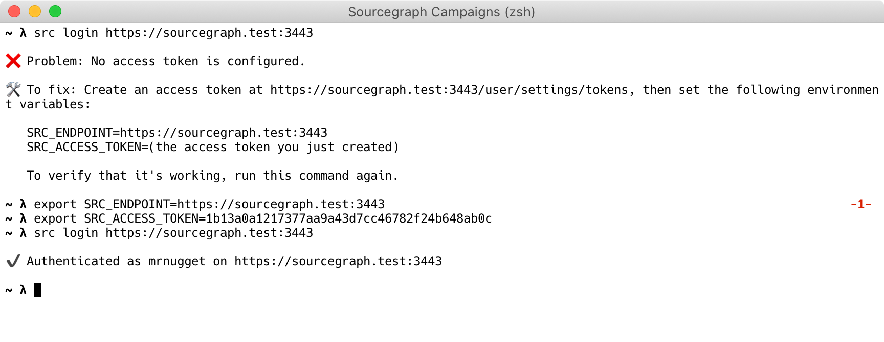 Output from src login showing success