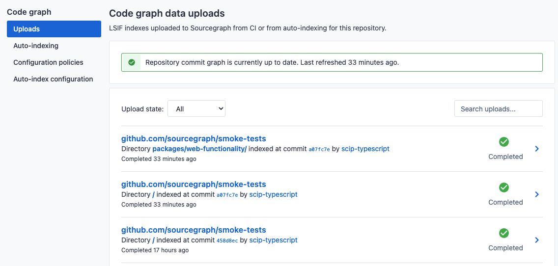 Up-to-date repository commit graph notice