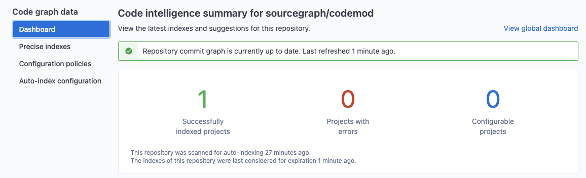 Up-to-date repository commit graph notice