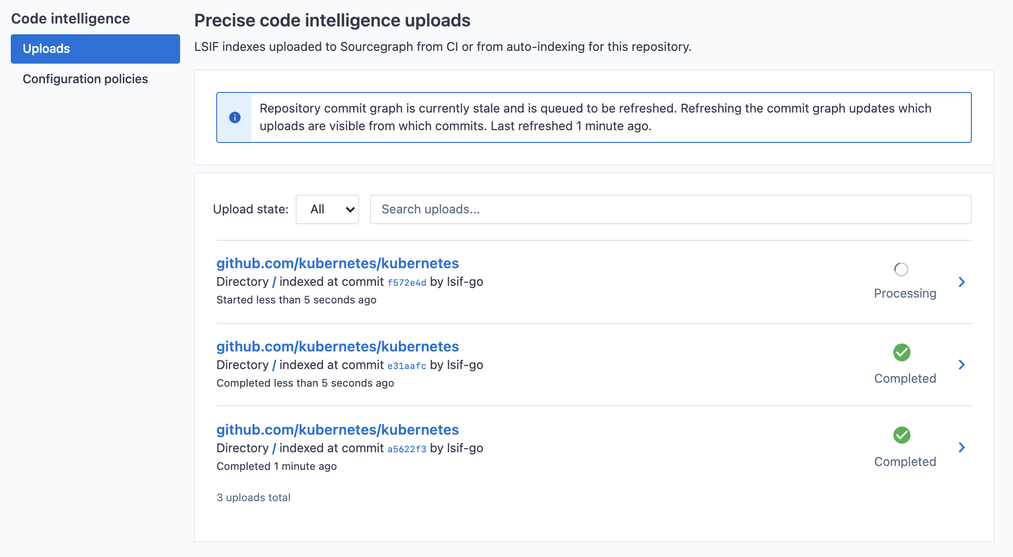 Stale repository commit graph notice