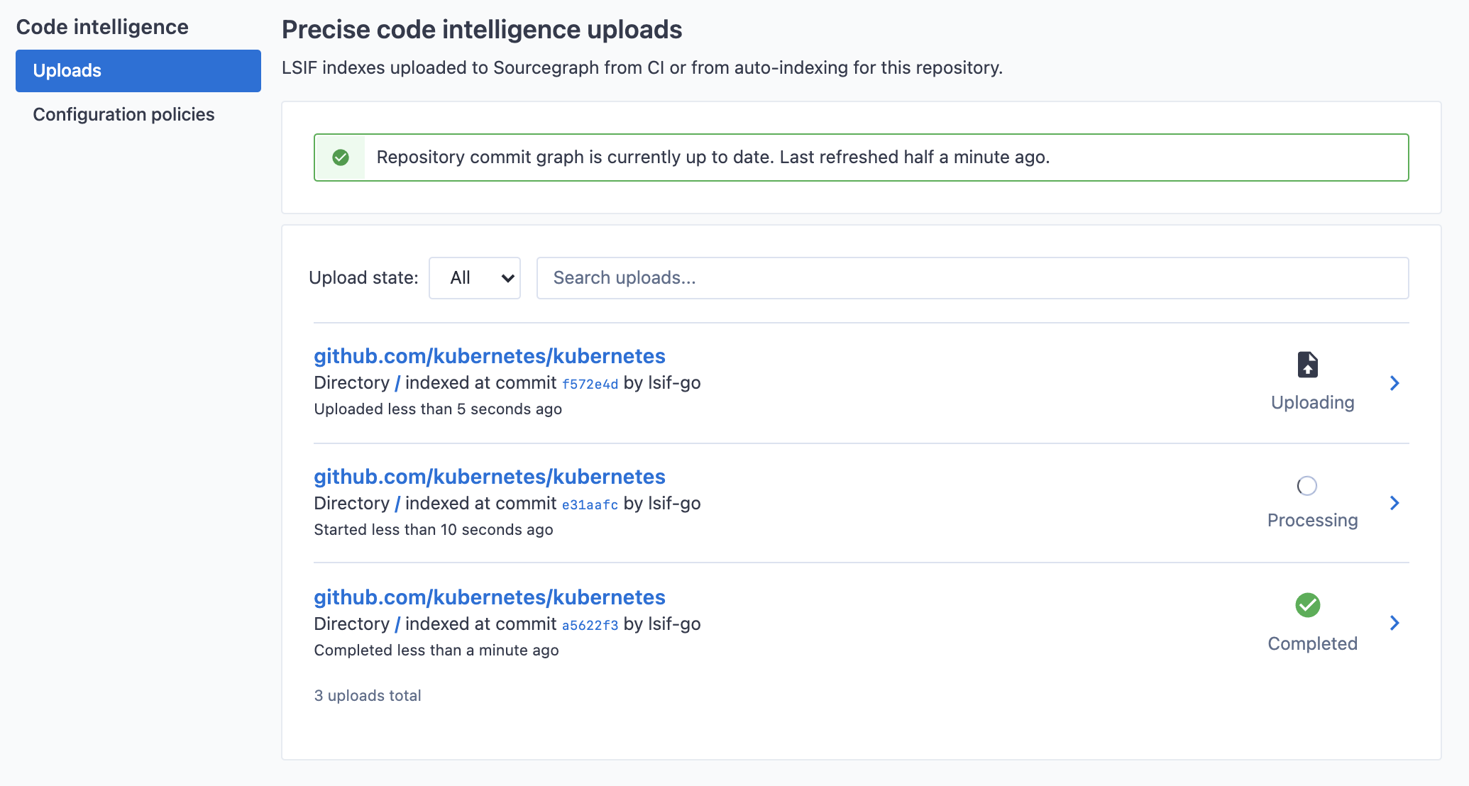 Up-to-date repository commit graph notice