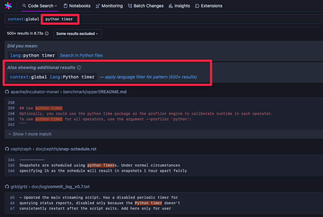 Search suggestion example