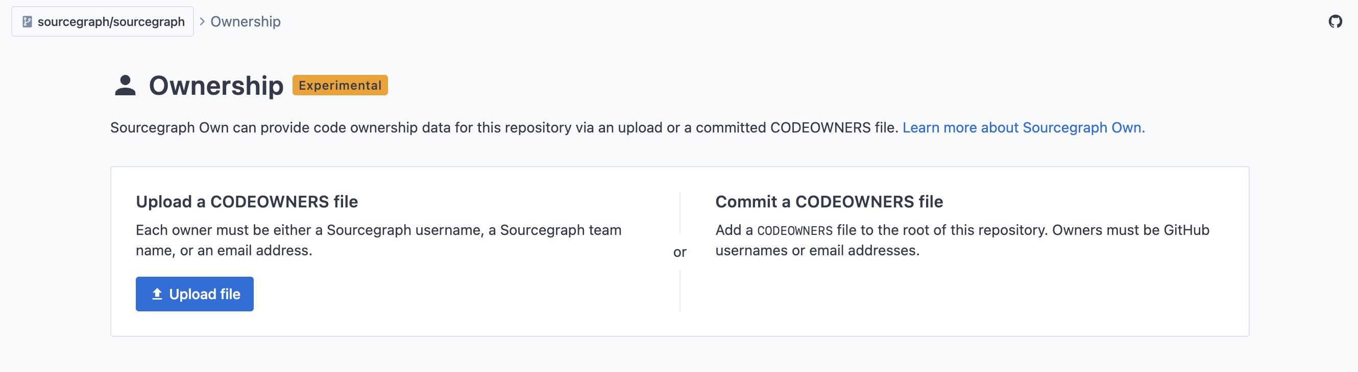 Codeowners ingestion UI on sourcegraph/sourcegraph