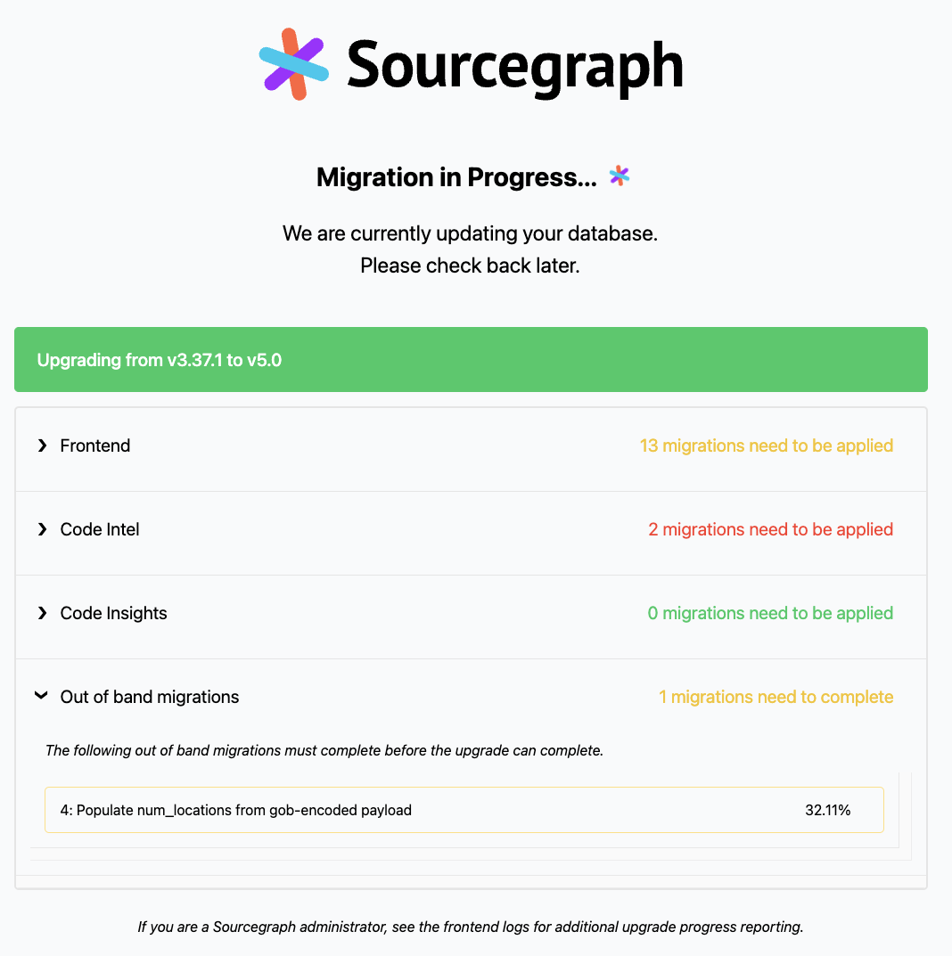 An example in-progress upgrade with unfinished out-of-band migrations