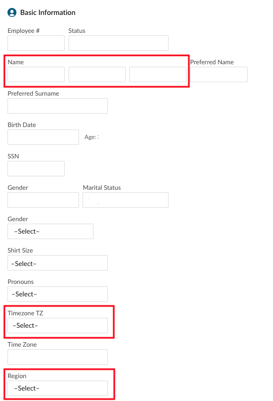 Fields that must be completed in the basic information section