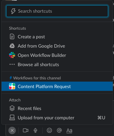 Content platform request in Slack