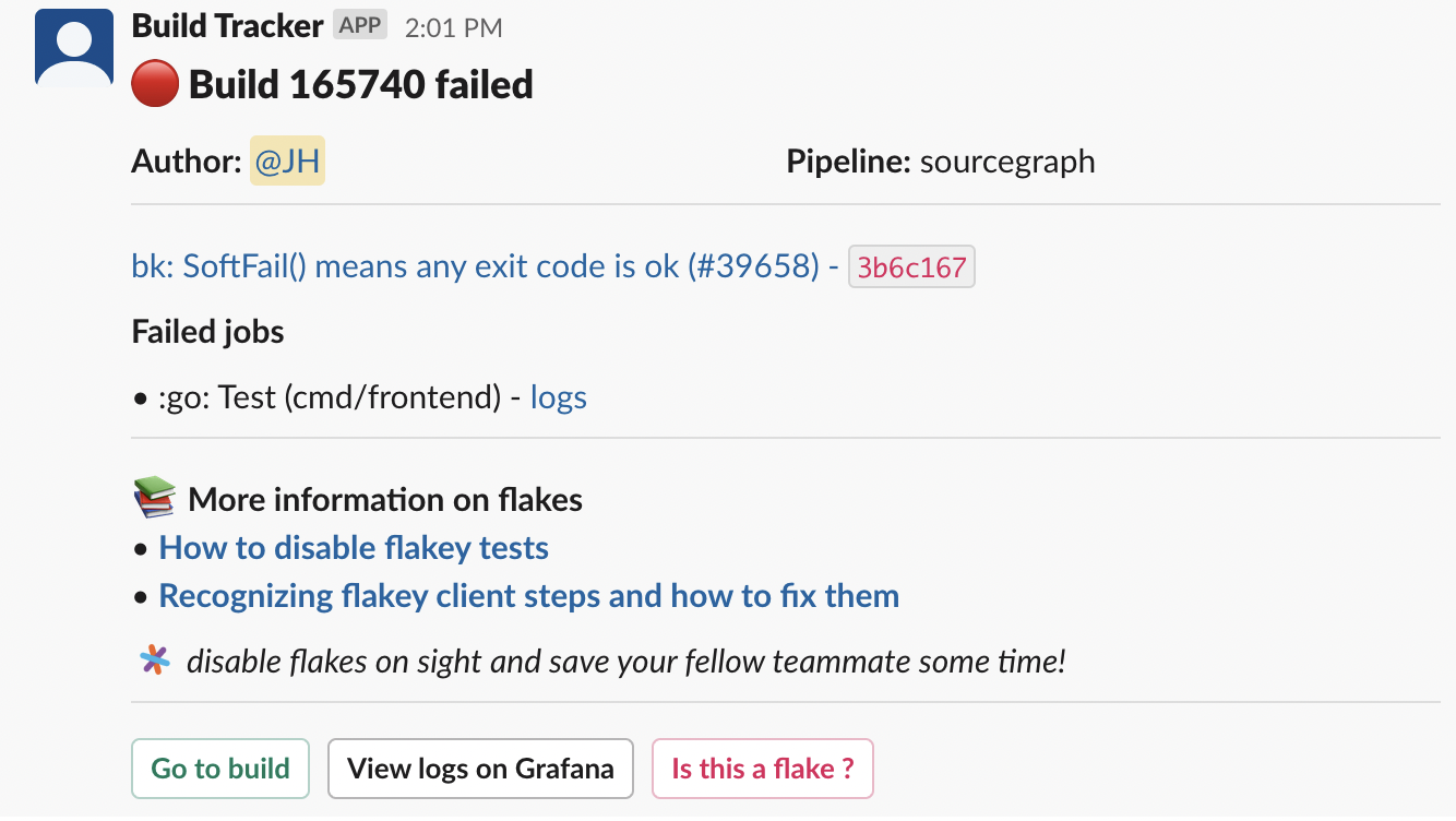 slack notification for a build failure
