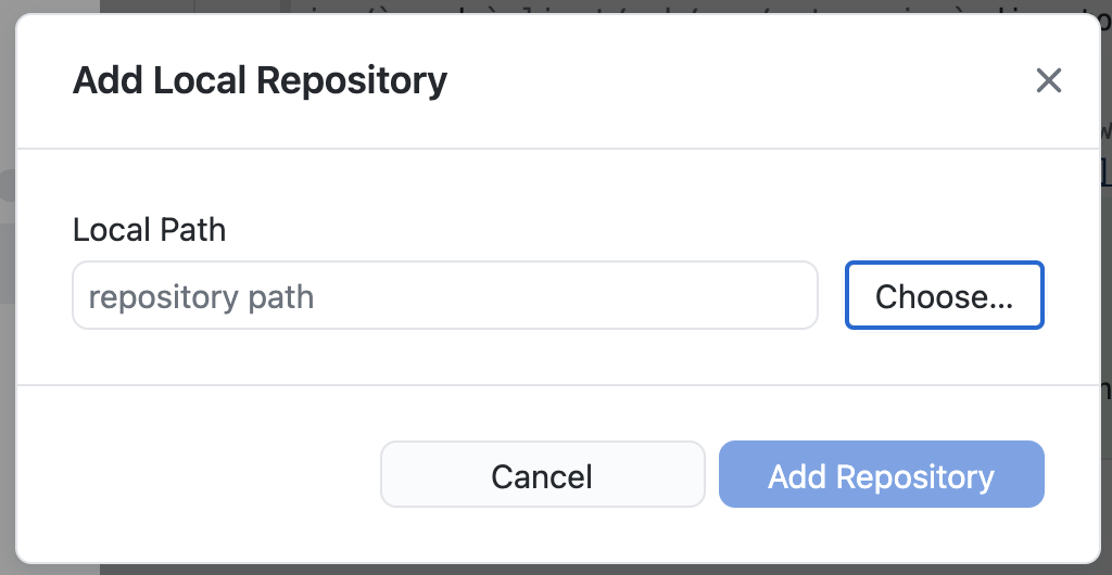 The Add Local Repository dialog box lets you choose a local repository.
