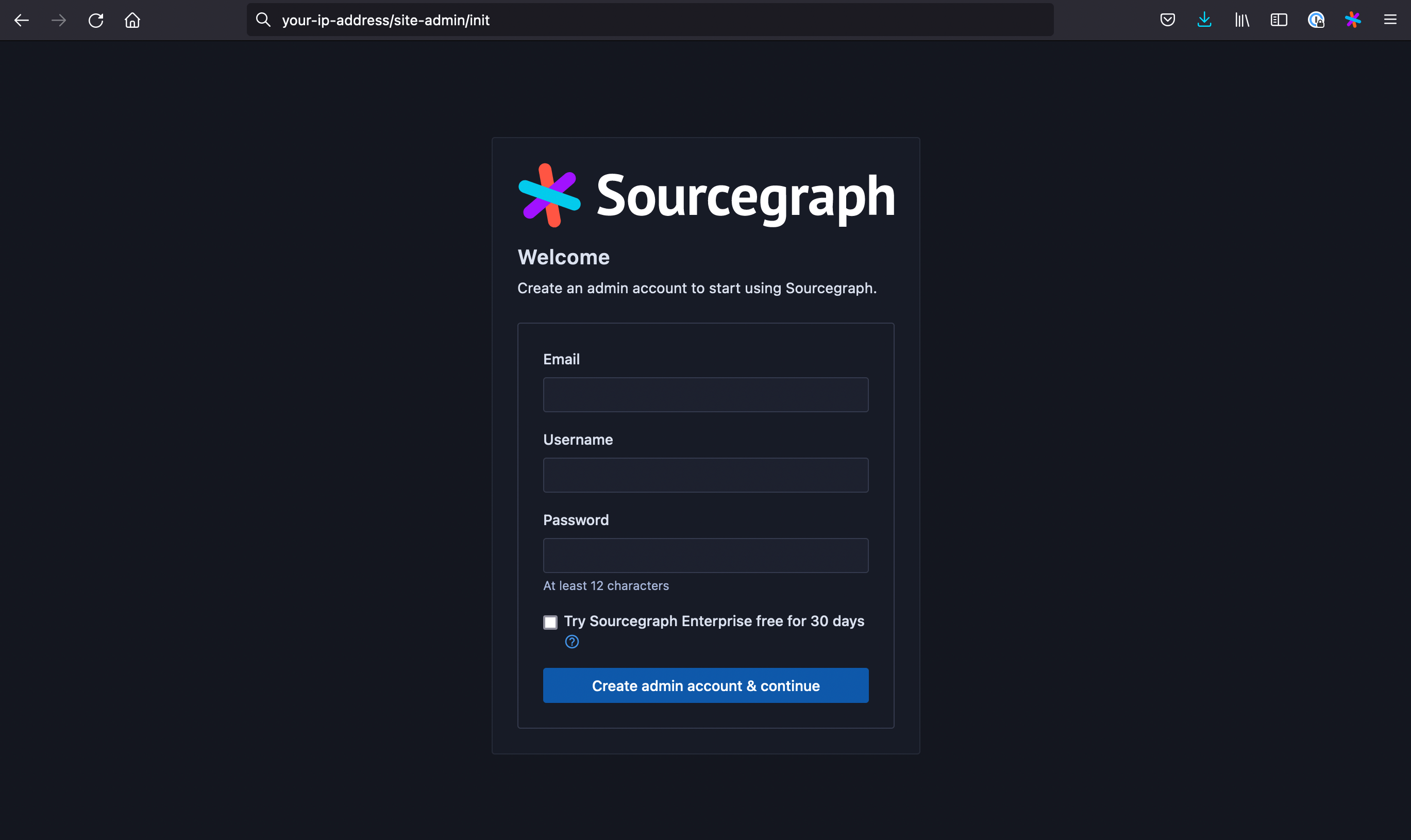 Sourcegraph signup landing page