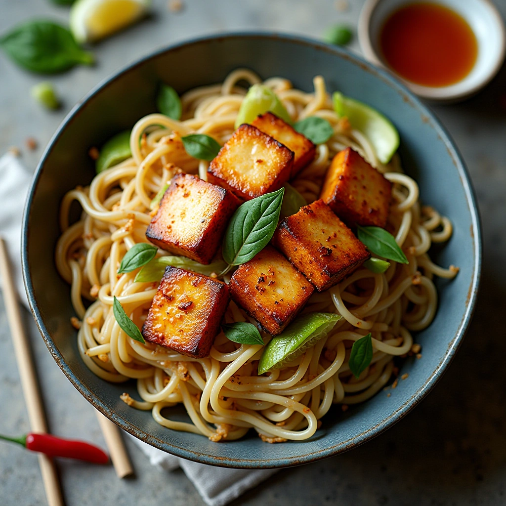 Halloumi Stir-Fry with Cabbage and Rice Noodles