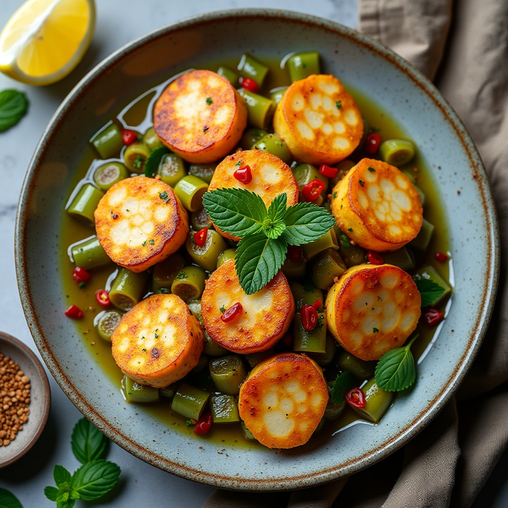 Spicy Halloumi with Leek and Mint