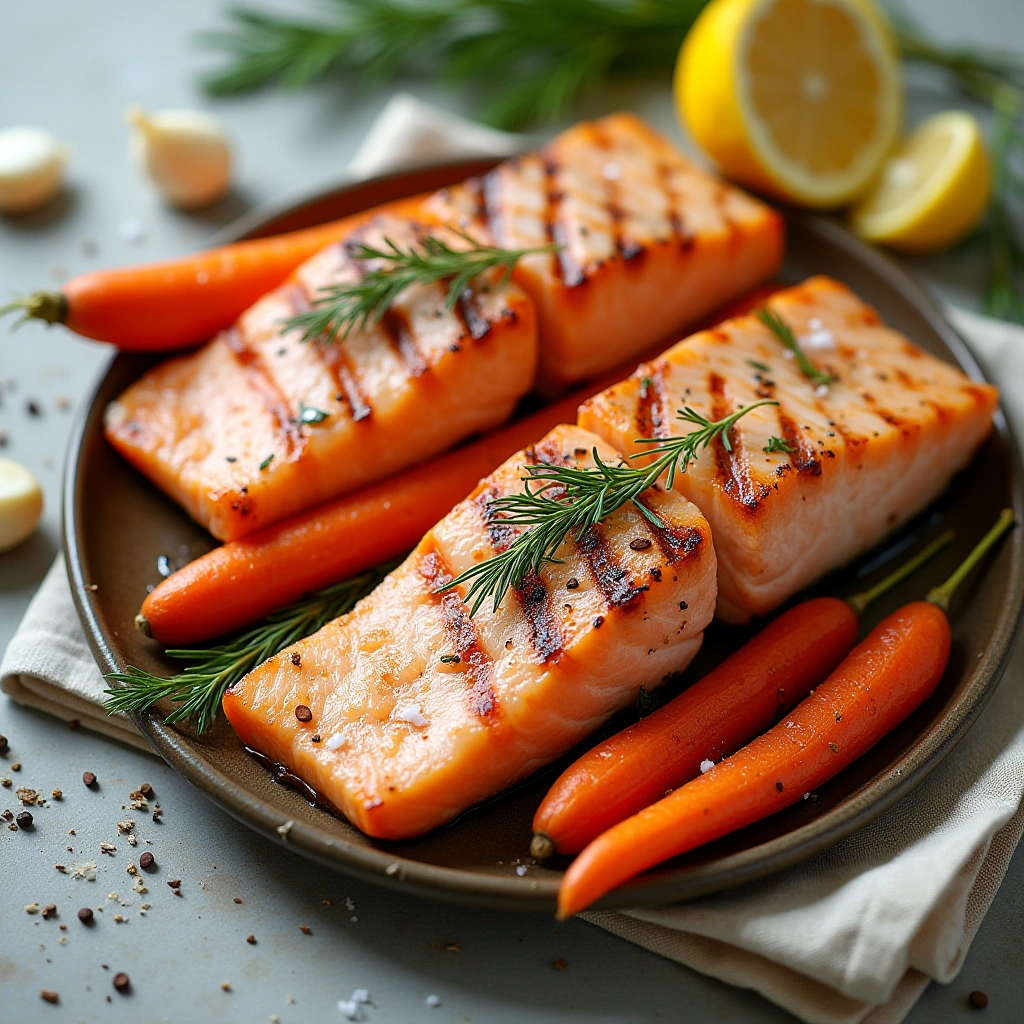 Grilled Salmon with Roasted Carrots