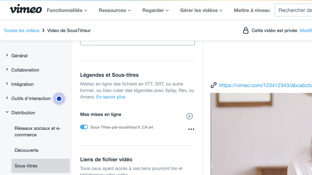 Vimeo les sous-titres ne s'affichent pas