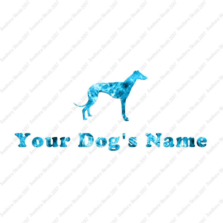 Custom Greyhound Dog Name Decal Sticker – 25 Printed Fills – 6 Fonts