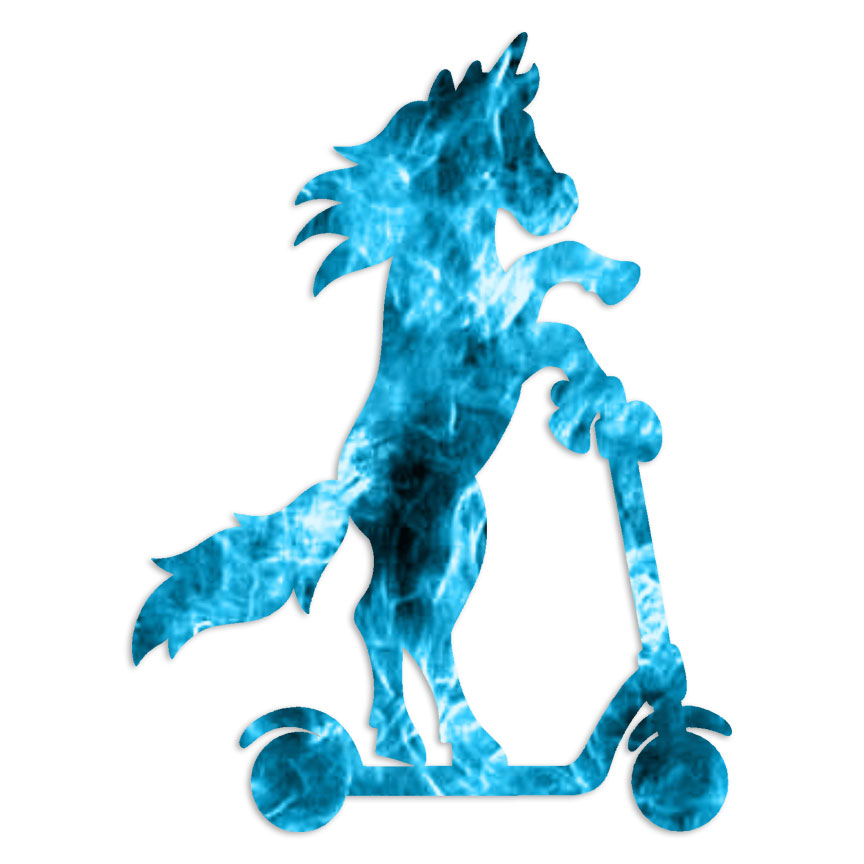 Horse Unicorn On Scooter – Decal Sticker – Multiple Patterns & Sizes – ebn6450