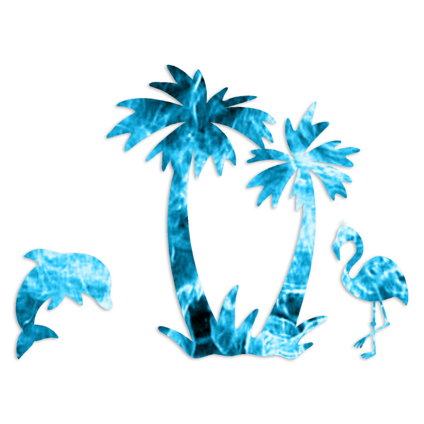 Palm Dolphin Flamingo – Decal Sticker – Multiple Patterns & Sizes – ebn7122