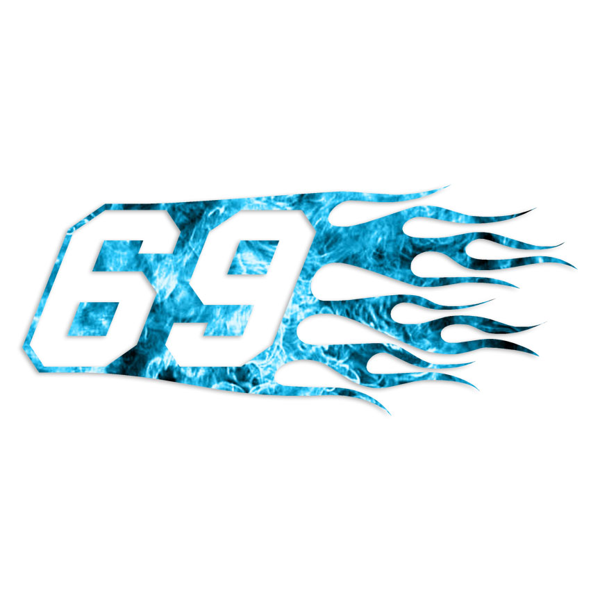 Flames Number 69 – Decal Sticker – Multiple Patterns & Sizes – ebn7335