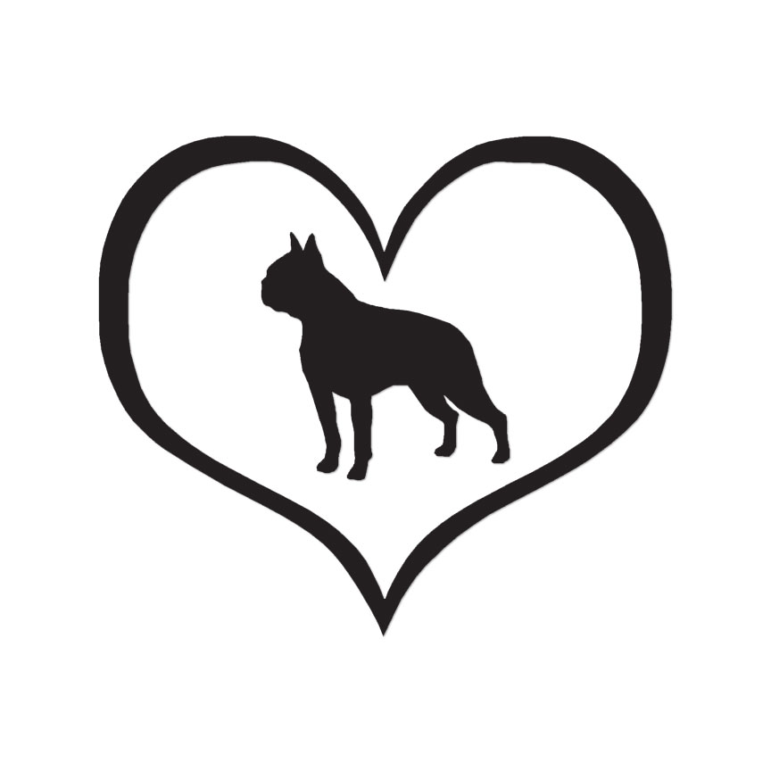 Love Boston Terrier Dog Heart – Decal – Multiple Color & Sizes – ebn1431