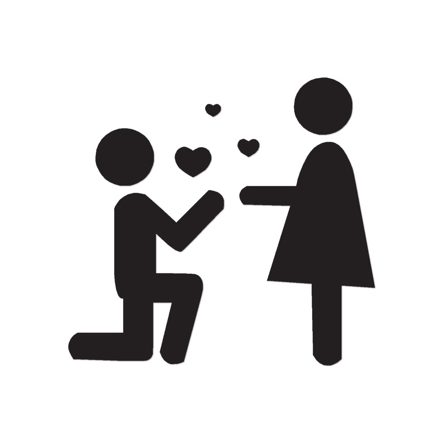 Stick Figure Propose Heart – Decal Sticker – Multiple Colors & Sizes – ebn3105