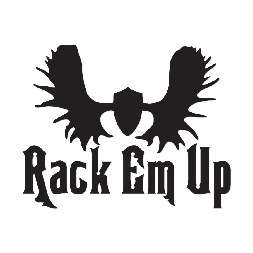 Rack Em Up Hunting Moose – Decal Sticker – Multiple Color & Sizes – ebn555