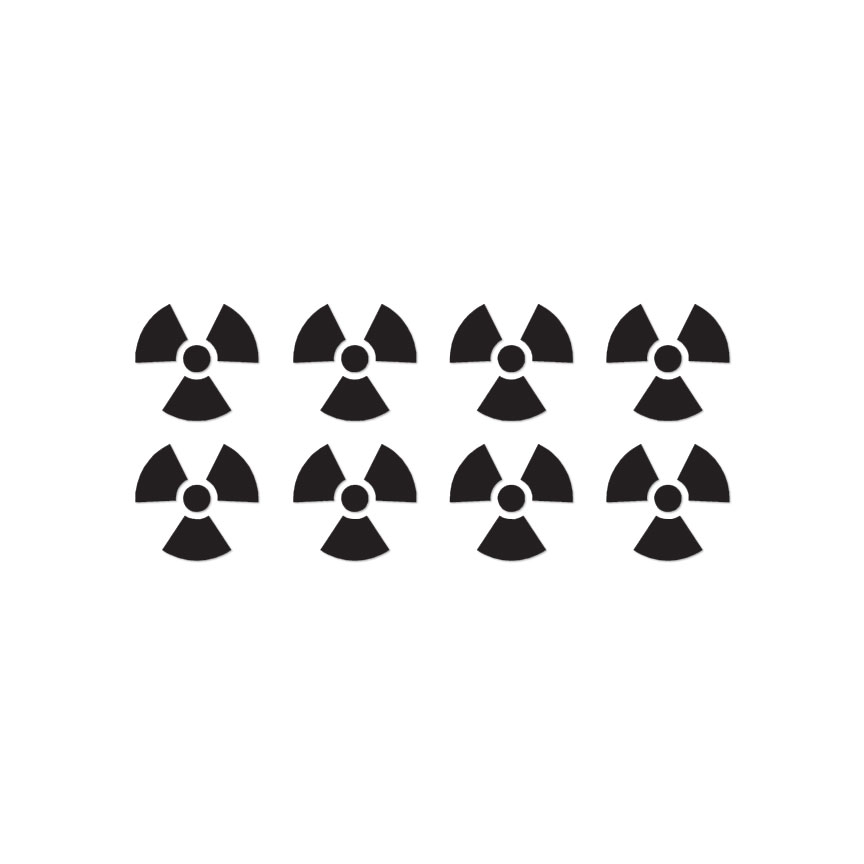 Eight Radioactive Symbols – Decal Sticker – Multiple Color & Sizes – ebn556