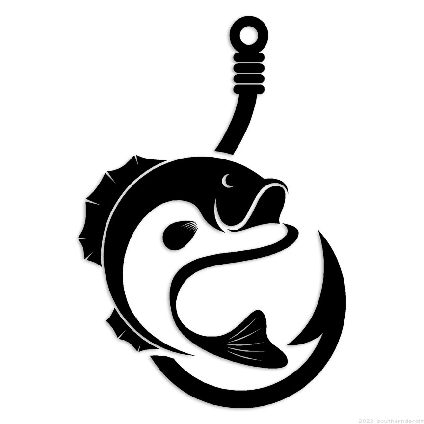 Fish Trout Bass Hook – Decal Sticker – Multiple Colors & Sizes – ebn6600