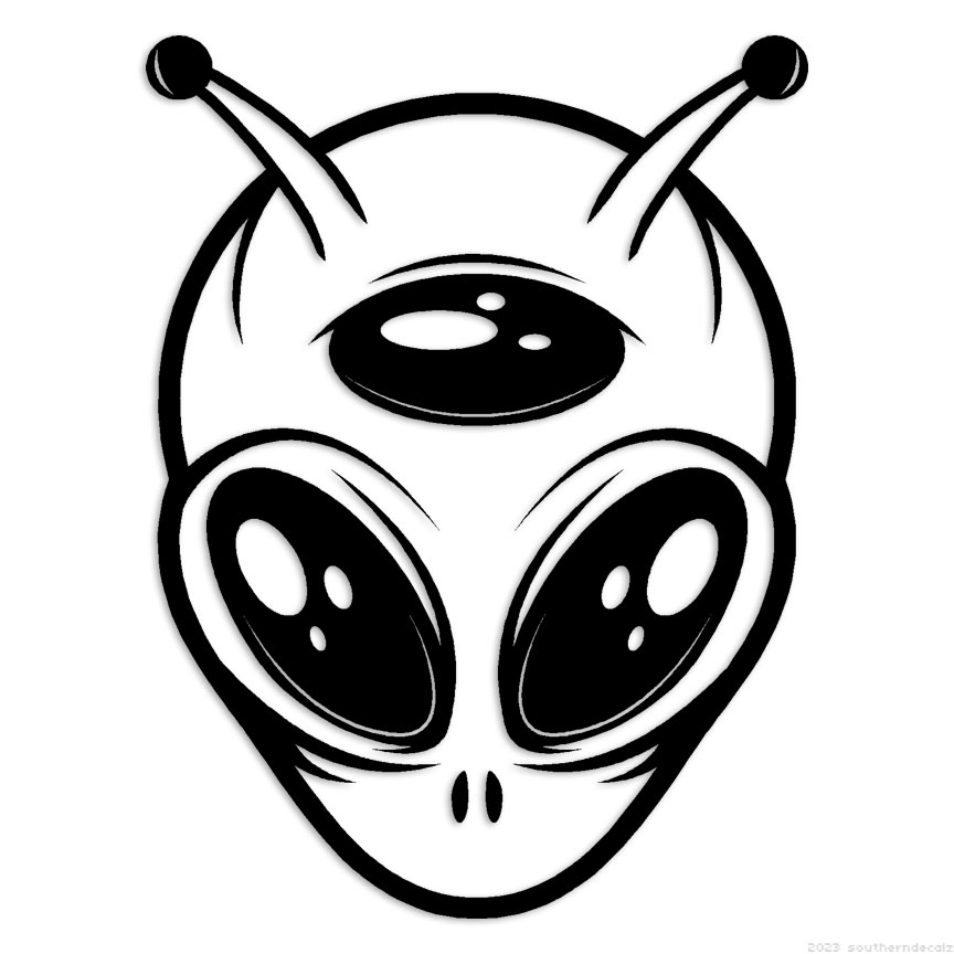 Alien Head Face – Decal Sticker – Multiple Colors & Sizes – ebn6691