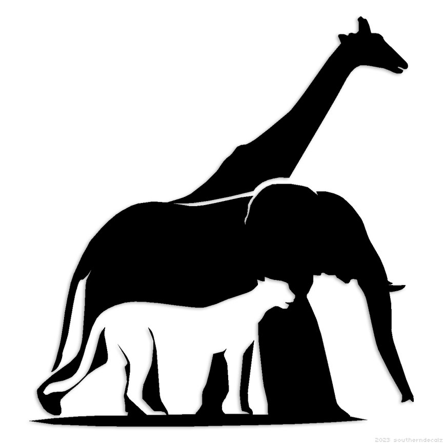 Giraffe Elephant Lion – Decal Sticker – Multiple Colors & Sizes – ebn7139