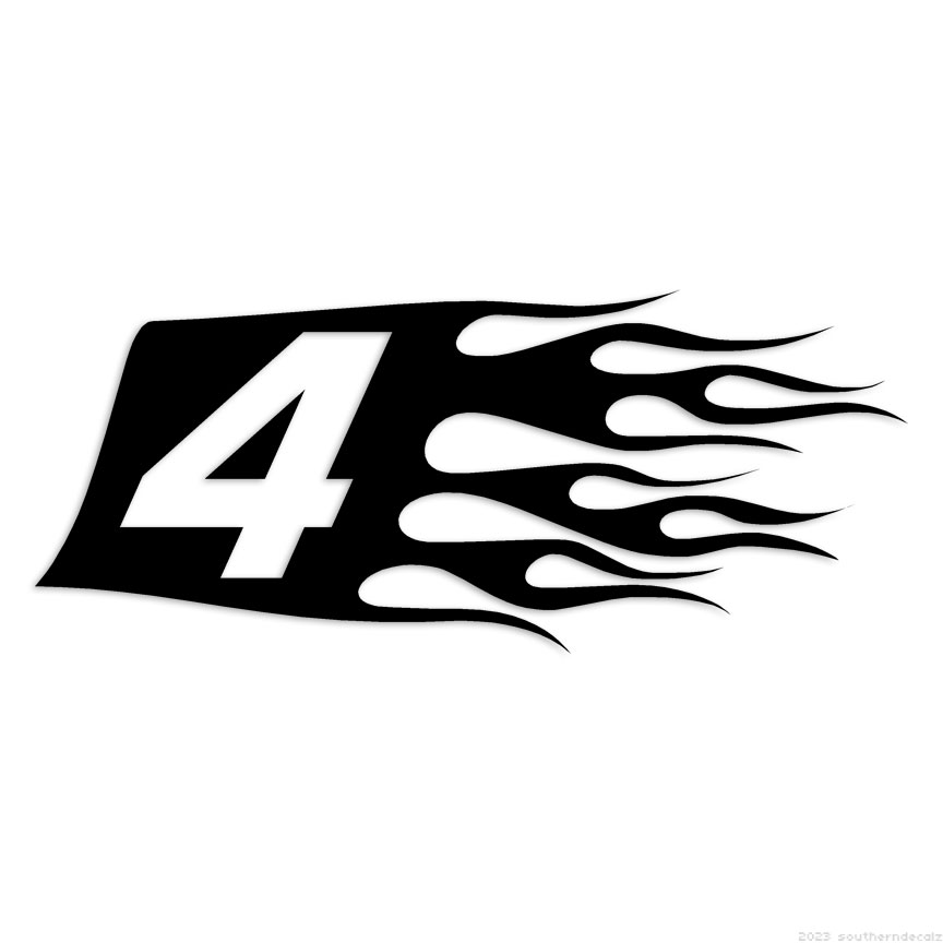 Flames Number 4 Four – Decal Sticker – Multiple Colors & Sizes – ebn7333