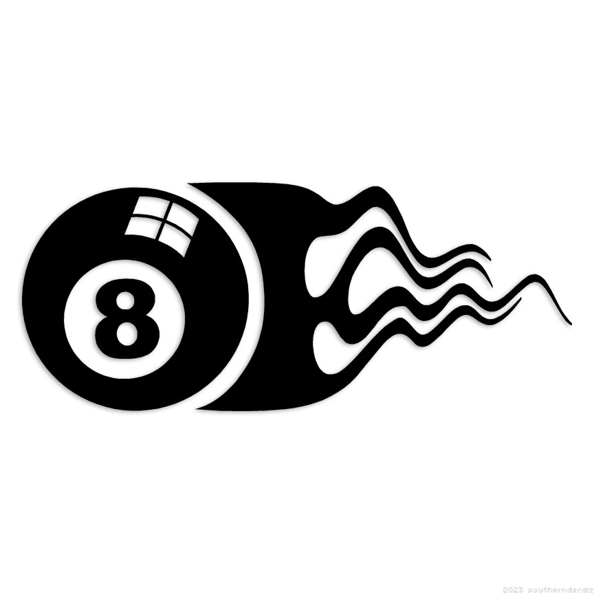 8 Ball Flames Pool – Decal Sticker – Multiple Colors & Sizes – ebn7394