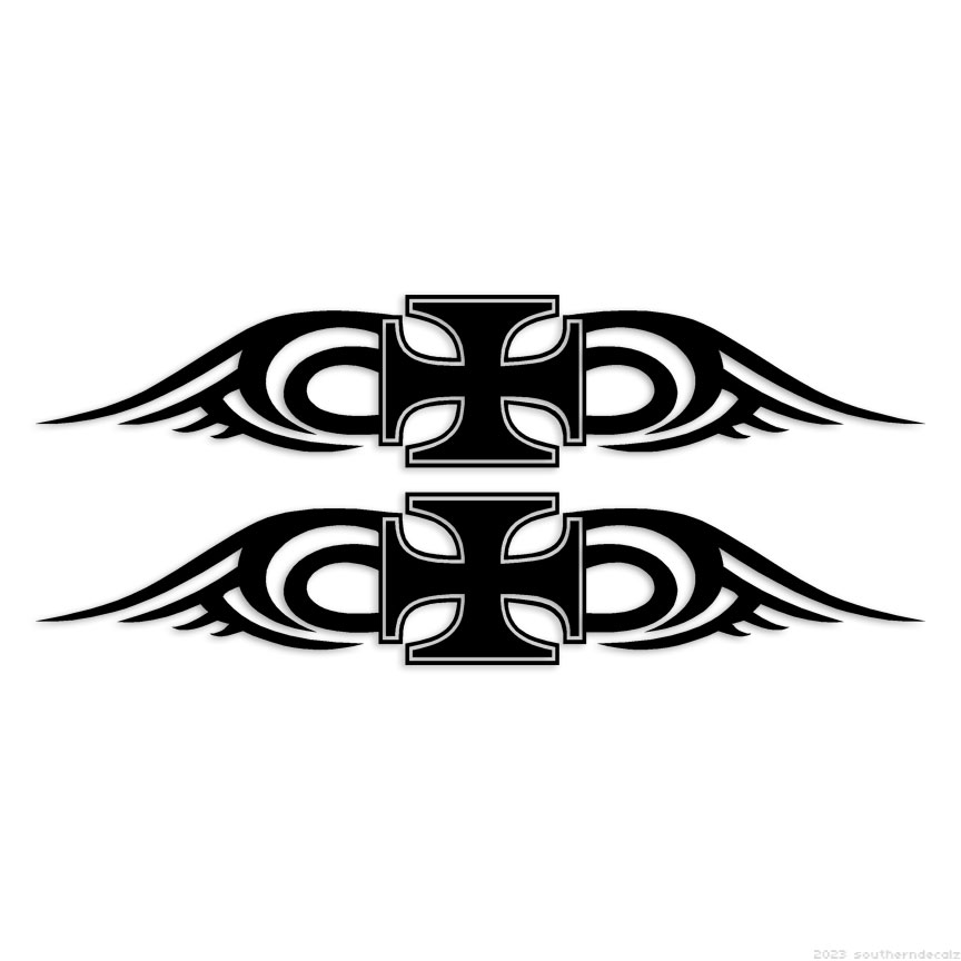 Iron Cross Tribal Pair – Decal Sticker – Multiple Colors & Sizes – ebn7494