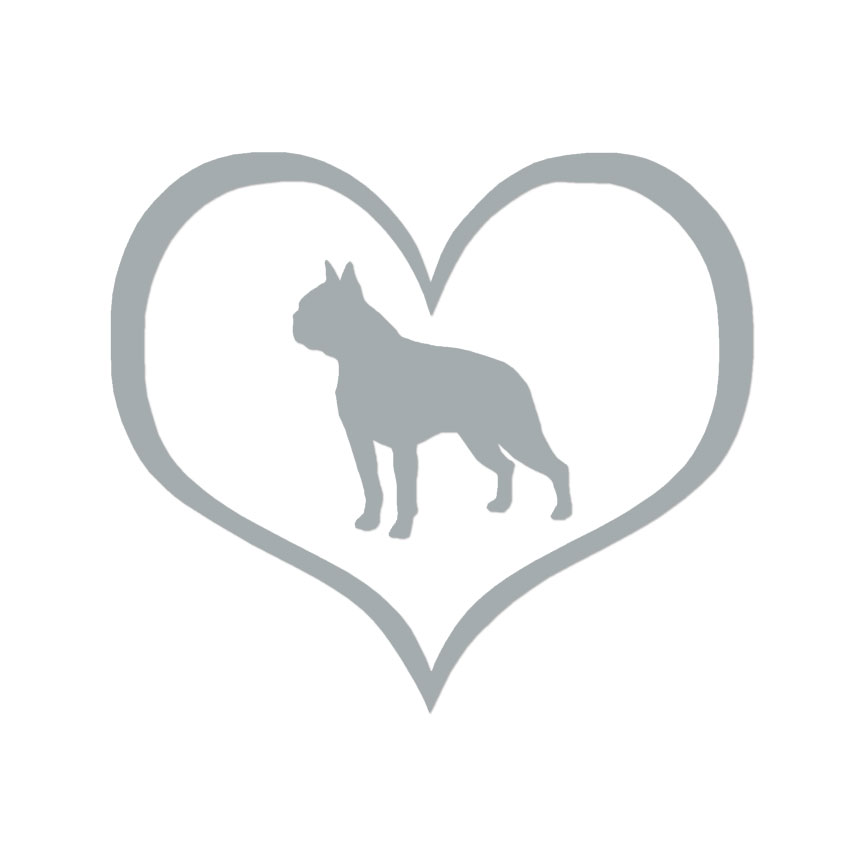 Love Boston Terrier Dog Heart Decal – Vinyl Sticker, Multiple Colors & Sizes, Ebn1431