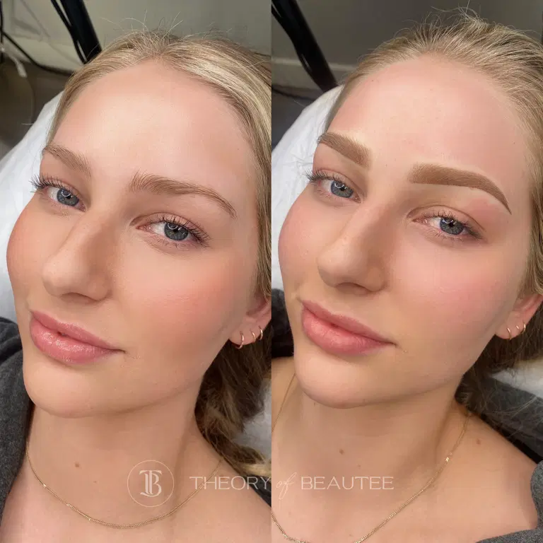 Bold ombré brows with clean borders and soft inner definition.