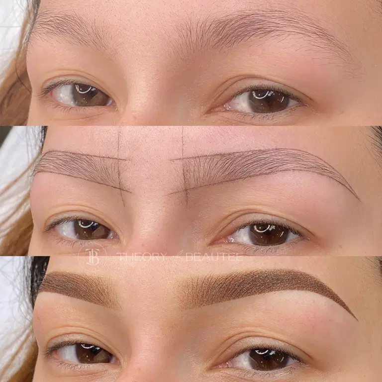 Corrective ombré shading over previously faded brow work for a refreshed shape.