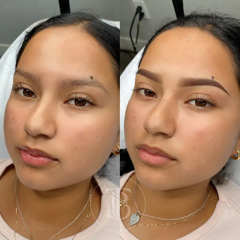 Healed powder brows with a soft matte finish and even retention.