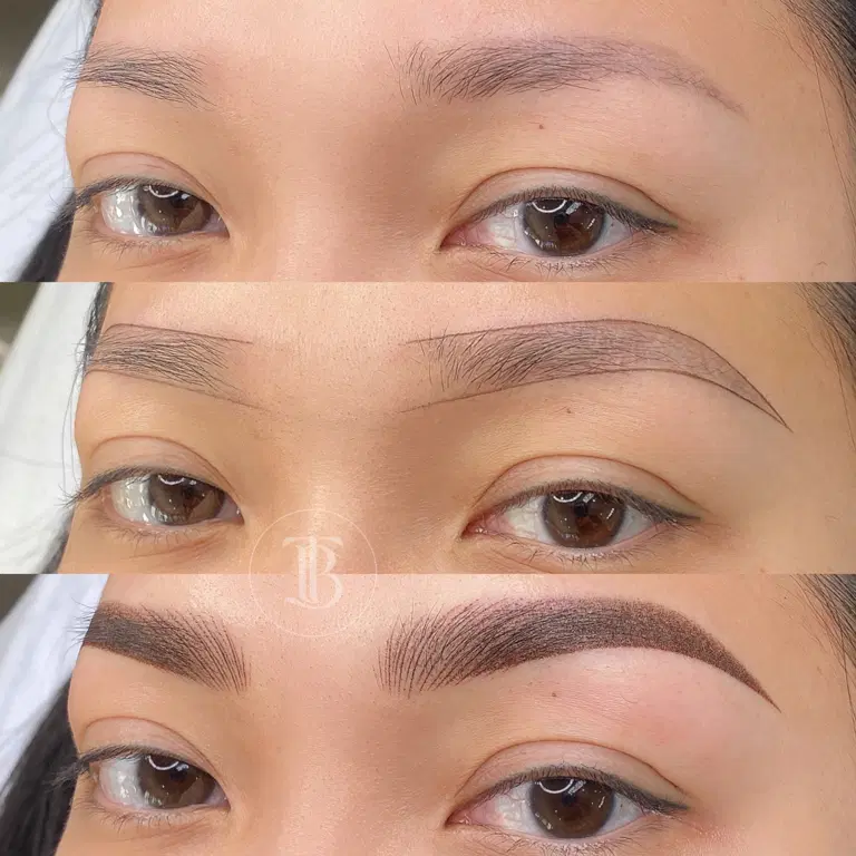 Combination brows with nano strokes at the front and soft shading through the body.