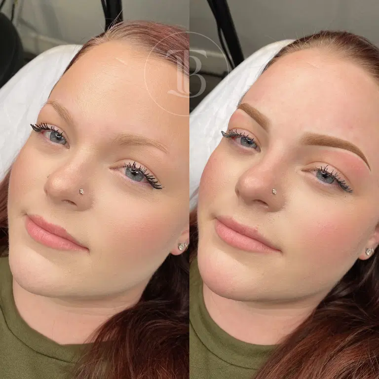 Full signature brow transformation for sparse natural brows with added structure.