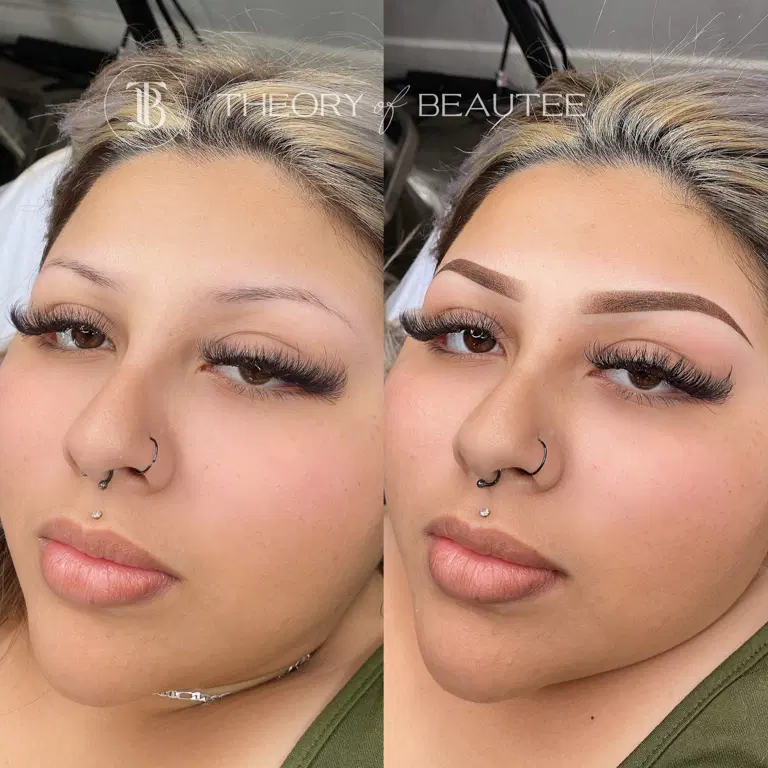 Before-and-after signature brows showing added density and cleaner symmetry.