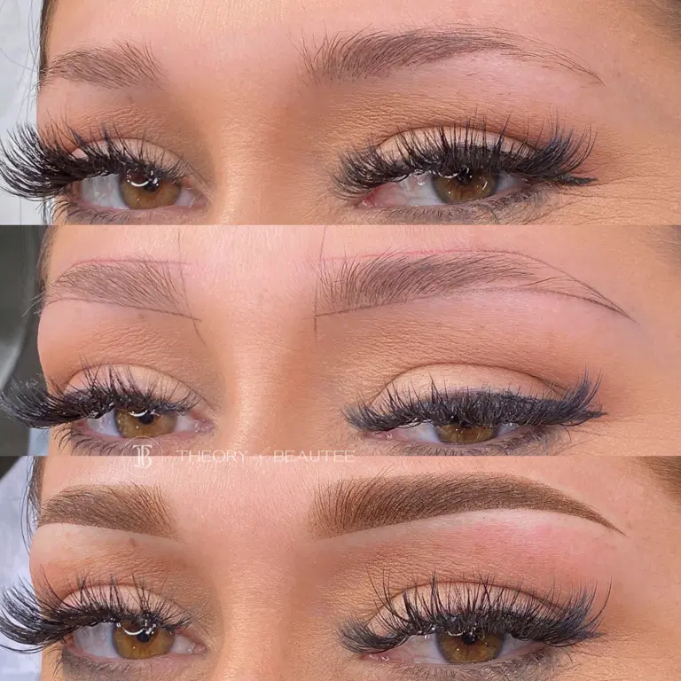 Signature combo brows with airy fronts and defined lower borders.