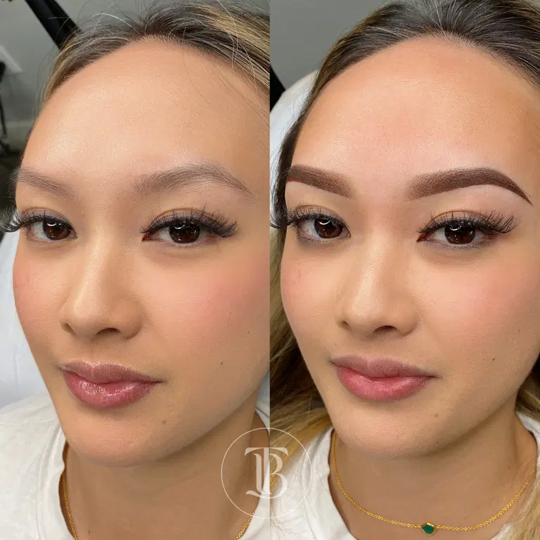 Combo brows with soft shading and realistic stroke detail through the front.