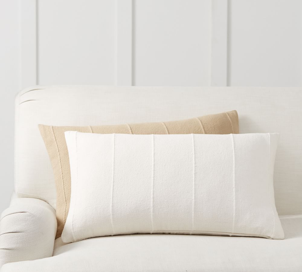 White Mud Cloth Long Lumbar Pillow | Oversized White Lumbar Pillows