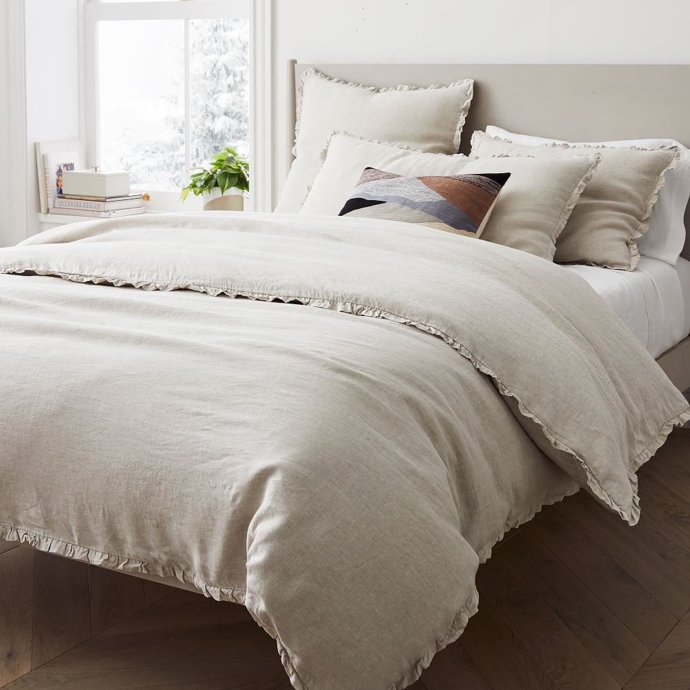 European Flax Linen Ruffle Duvet Cover Queen