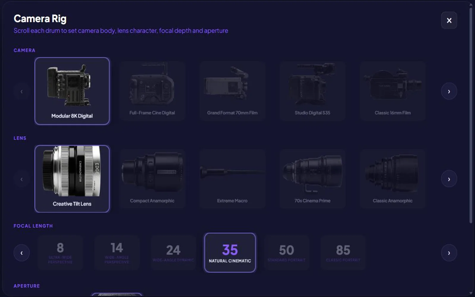 SparkStation AI video generator interface showing the Camera Rig and Camera Movement controls