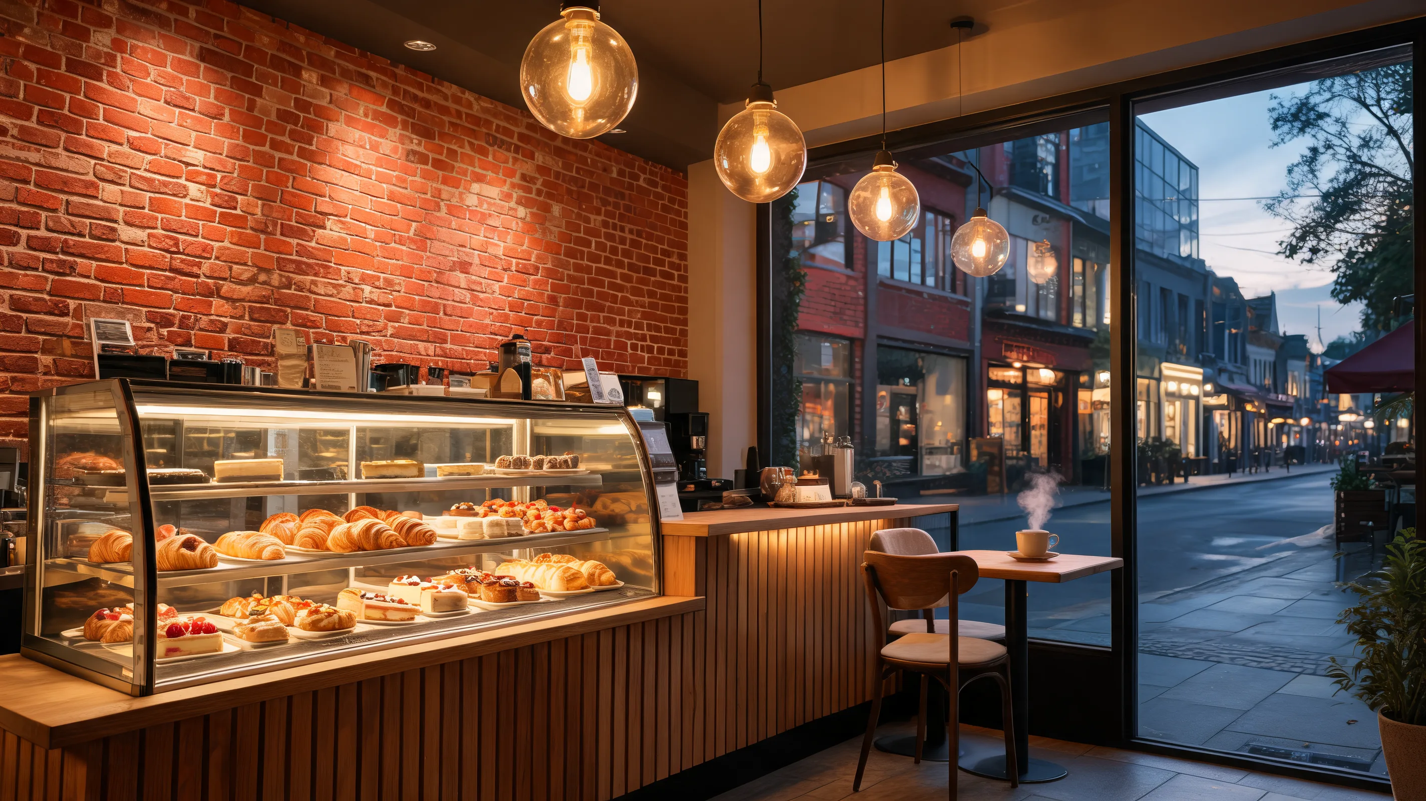 Unlocked generation of the same described café, angle two, window and counter layout differ