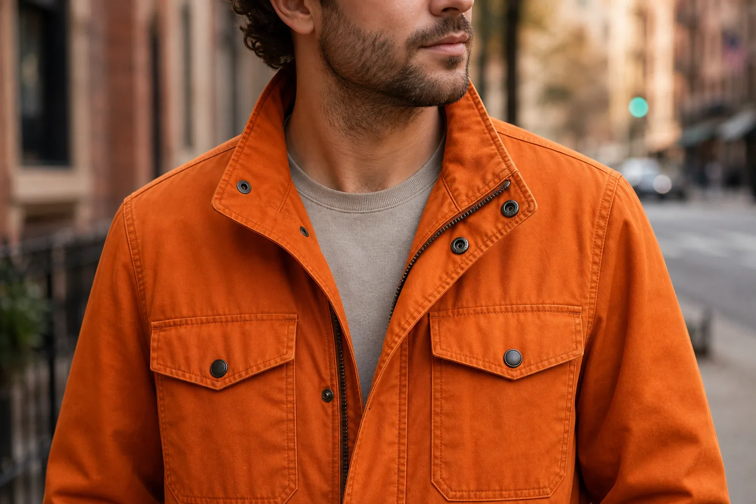 Wardrobe-locked close-up, identical buttons and collar