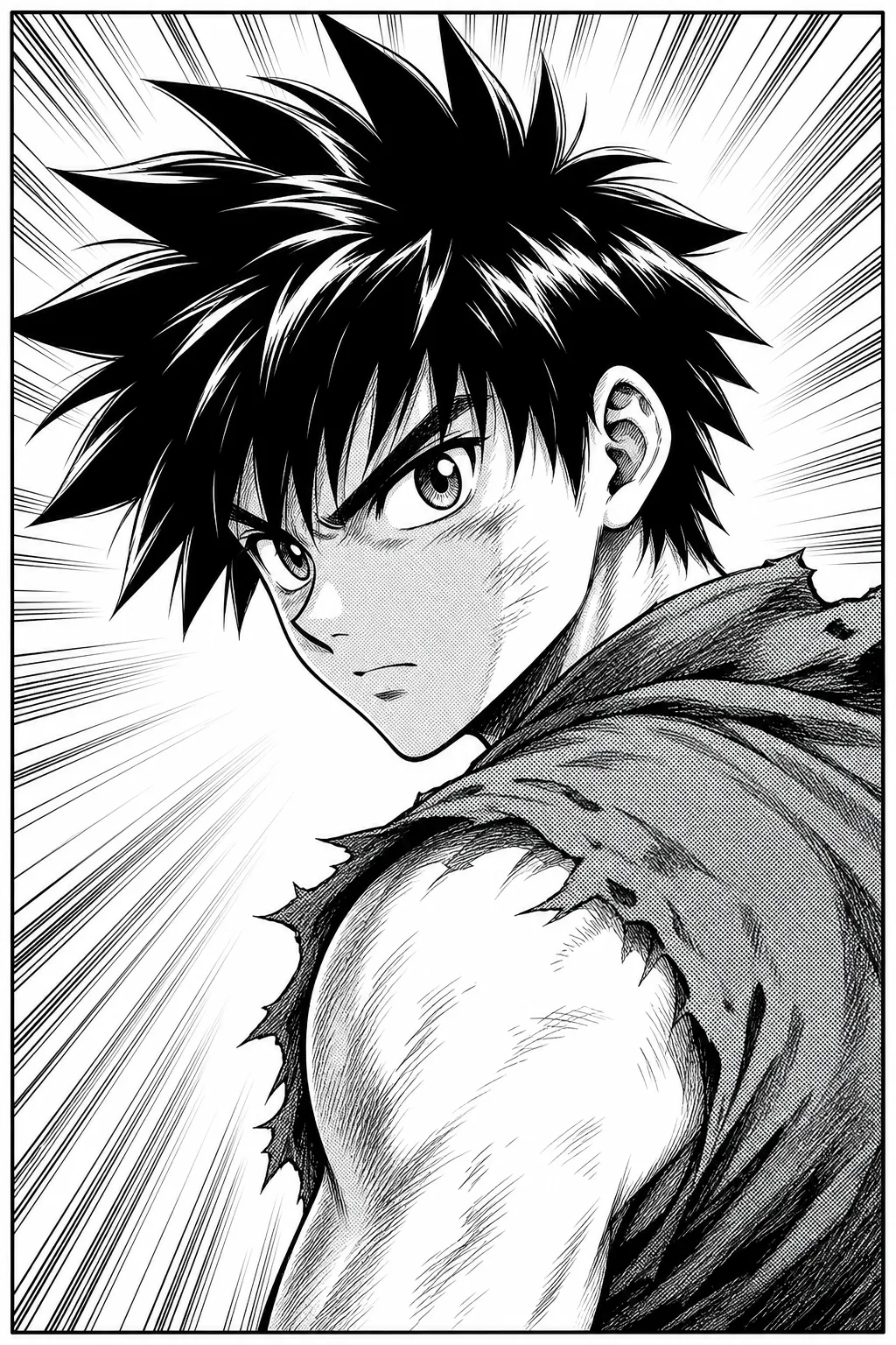 Manga comic style example, Japanese B&W ink, screen-tones