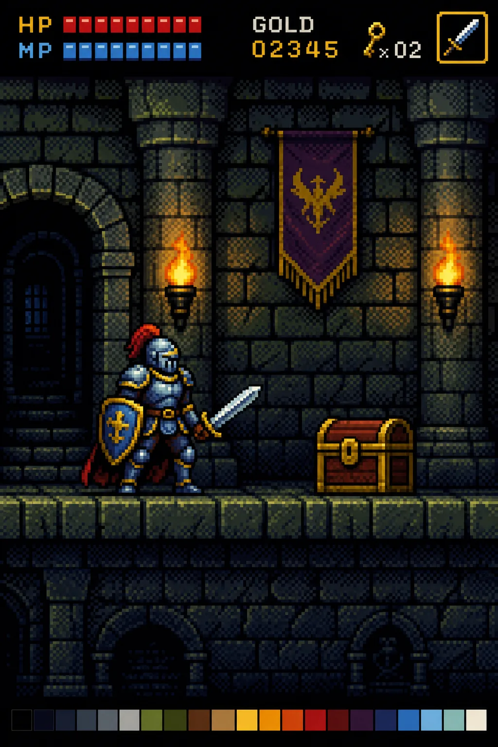 Pixel Comic style example, retro pixel art, limited palette