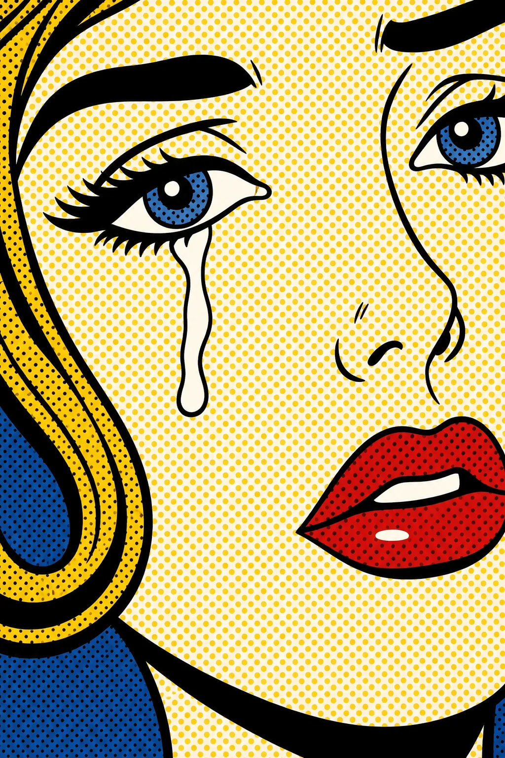 Retro Pop Art comic style example, Lichtenstein dots, graphic flat colour