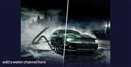 Inpaint before/after adding a water channel to a car scene