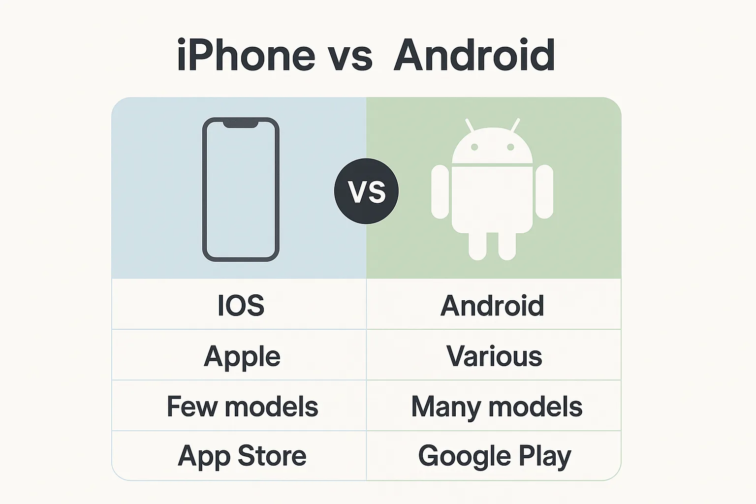 Compare A vs B example: iPhone vs Android side-by-side comparison